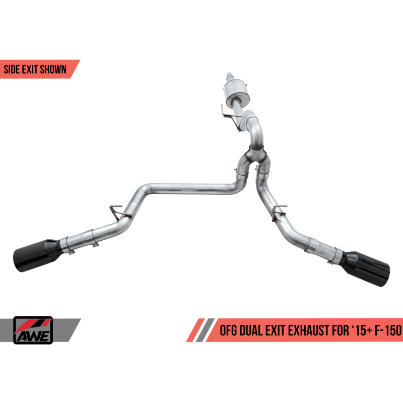 AWE Tuning 2015+ Ford F-150 0FG Dual Exit Performance Exhaust System w/5in Diamond Black Tips