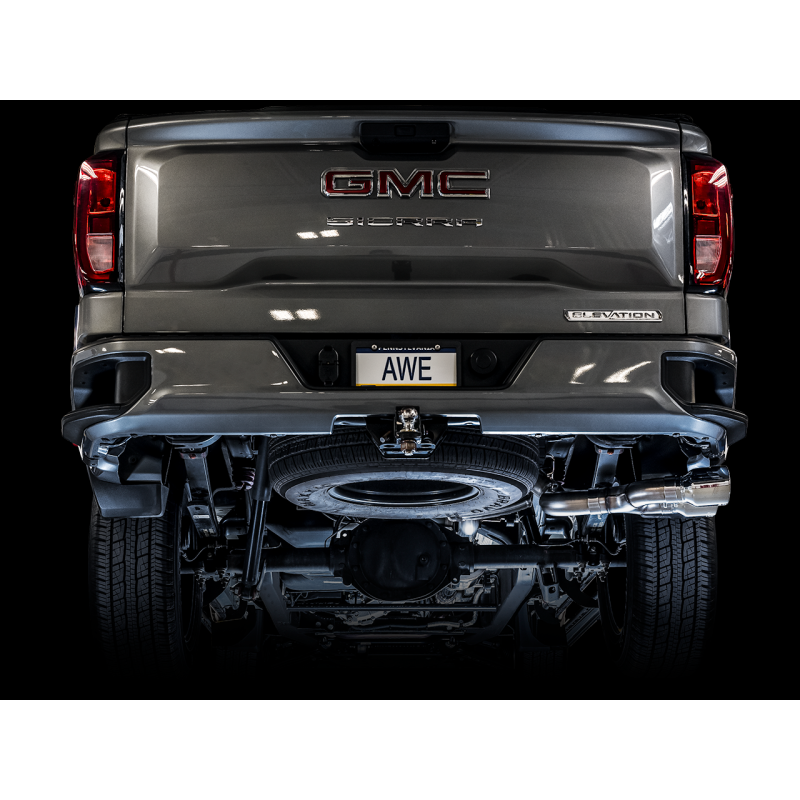 AWE Tuning 4th Gen GM 1500 5.3L 0FG Catback Dual Side Exit (Flat Bumper) - Chrome Tips