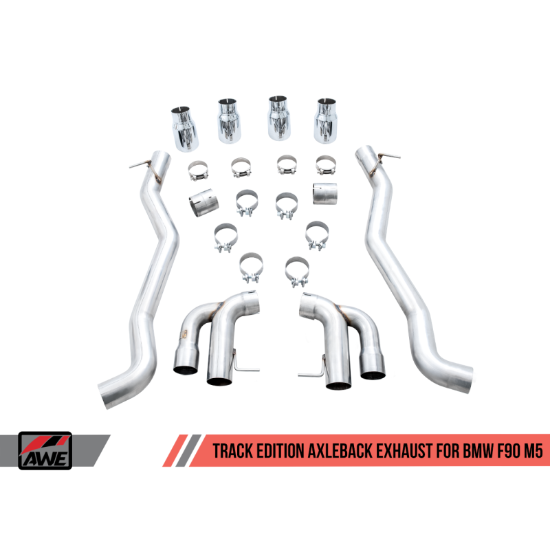 AWE Tuning 18-19 BMW M5 (F90) 4.4T AWD Axle-back Exhaust - Track Edition (Chrome Silver Tips)