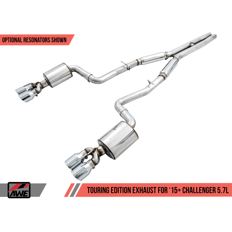 AWE Tuning 2017+ Challenger 5.7L Touring Edition Exhaust - Non-Resonated - Chrome Silver Quad Tips