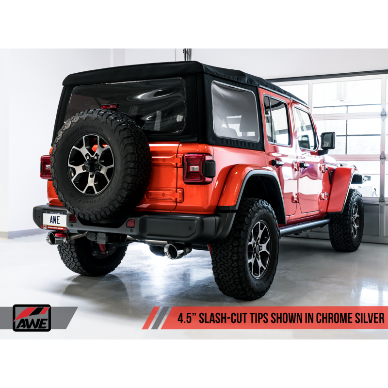 AWE Tuning 2018+ Jeep Wrangler JL/JLU Tread Edition Axle-Back Dual Exhaust - Chrome Silver Tips