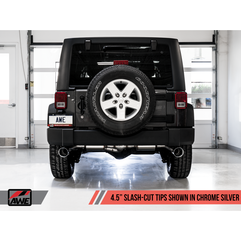 AWE Tuning 07-18 Jeep Wrangler JK/JKU 3.6L Tread Edition Axle-Back Dual Exhaust - Chrome Silver Tips