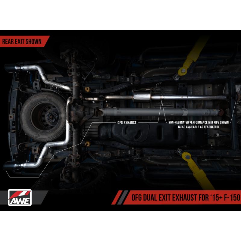 AWE Tuning 2015+ Ford F-150 0FG Dual Exit Performance Exhaust System w/5in Diamond Black Tips