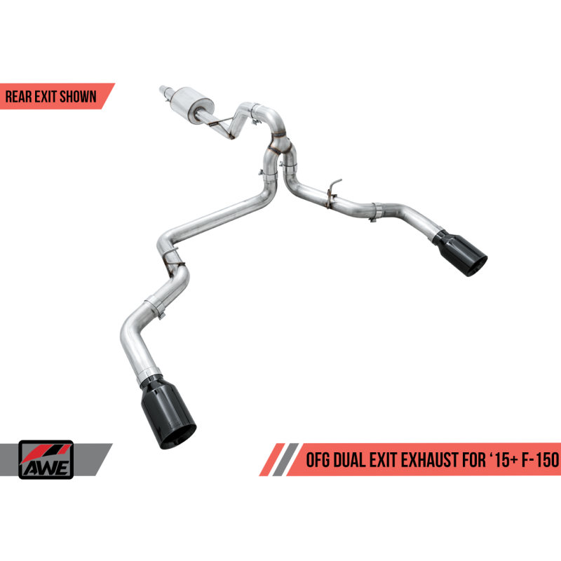 AWE Tuning 2015+ Ford F-150 0FG Dual Exit Performance Exhaust System w/5in Diamond Black Tips