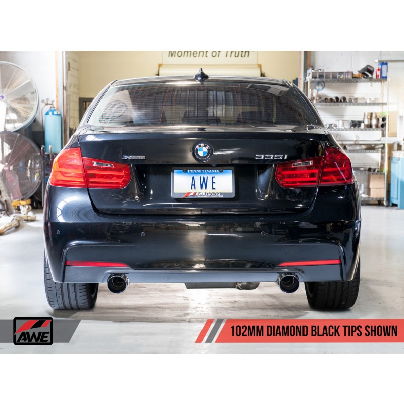 AWE Tuning BMW F3X 335i/435i Touring Edition Axle-Back Exhaust - Diamond Black Tips (102mm)