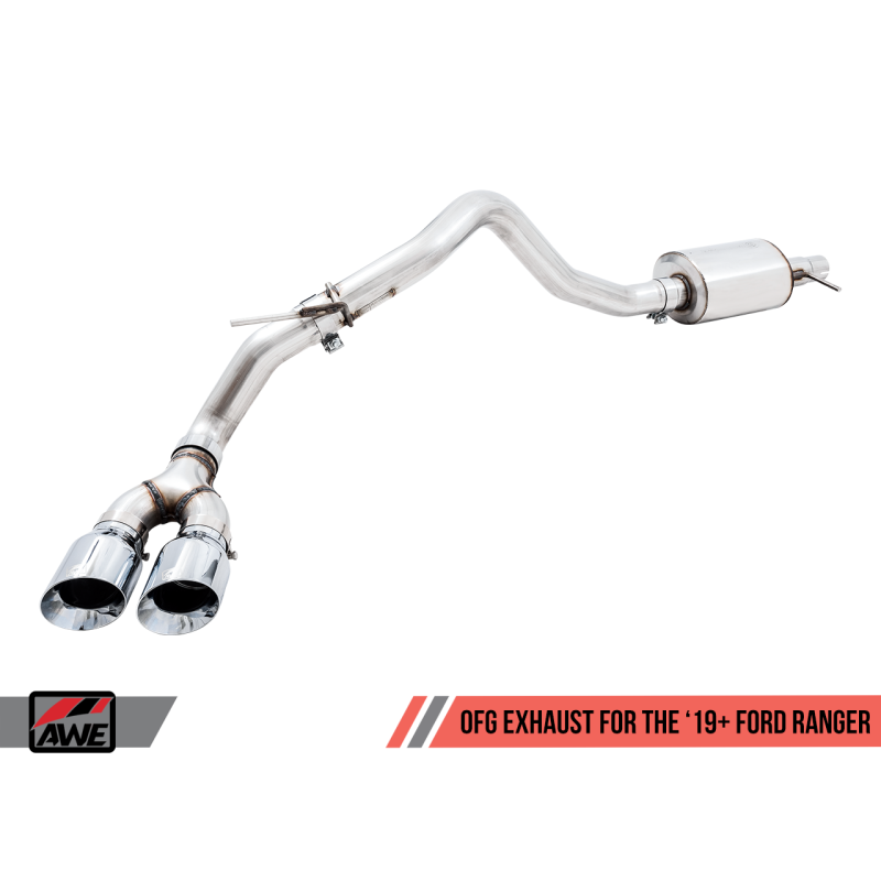 AWE Tuning 2019+ Ford Ranger 0FG Performance Exhaust System w/Diamond Black Tips & Rock Guard