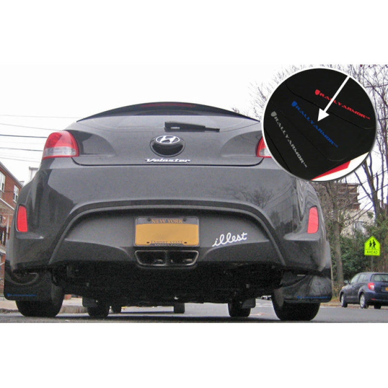 Rally Armor 12-18 Hyundai Veloster Black UR Mud Flap w/ Blue Logo - T1 Motorsports