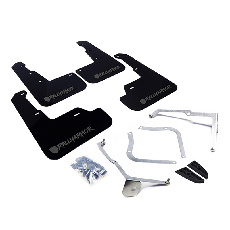 Rally Armor 15-21 Subaru WRX &amp; STI Black Mud Flap Grey Altered Font Logo - T1 Motorsports
