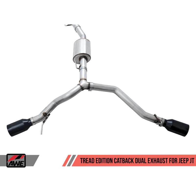 AWE Tuning 20-21 Jeep Gladiator JT 3.6L Tread Edition Cat-Back Dual Exhaust - Diamond Black Tip