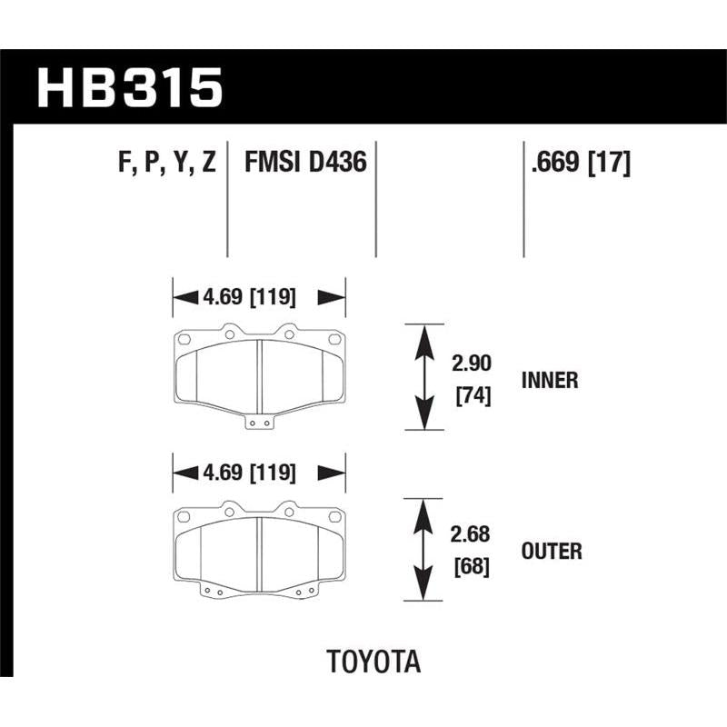 Hawk 95-98 Toyota Tacoma HPS 5.0 Front Brake Pads - T1 Motorsports