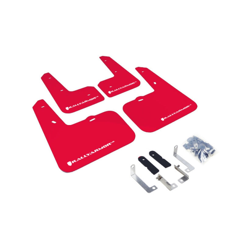 Rally Armor 12-18 Hyundai Veloster Red UR Mud Flap w/ White Logo - T1 Motorsports