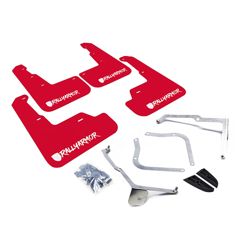 Rally Armor 15-21 Subaru WRX &amp; STI Red Mud Flap White Altered Font Logo - T1 Motorsports