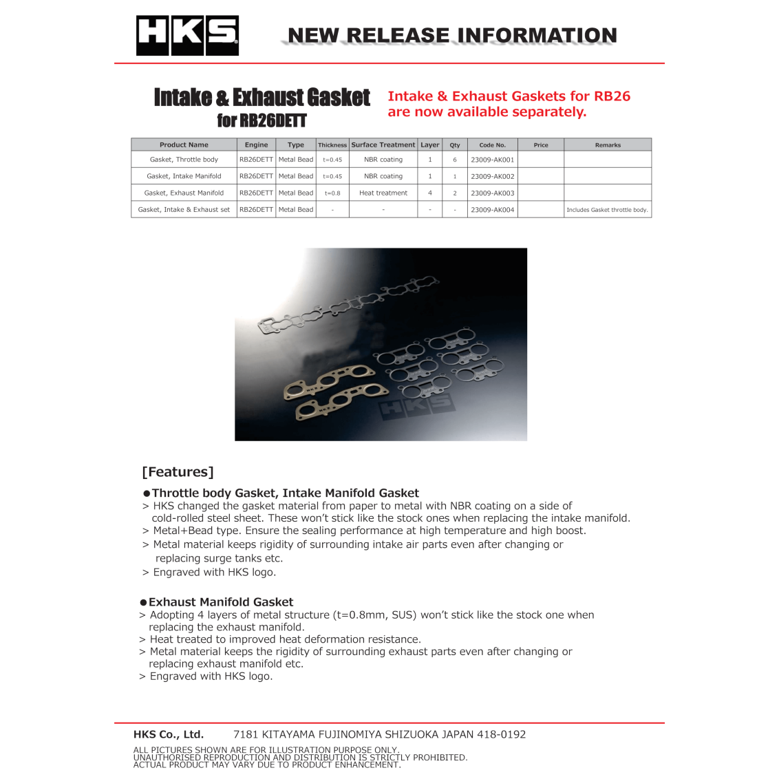HKS GASKET Throttle Body (RB26DETT)