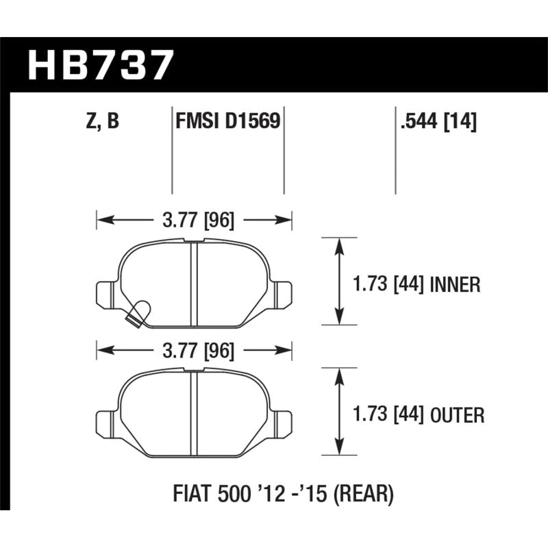 Hawk 12-15 Fiat 500 Abarth Rear HPS 5.0 Brake Pads - T1 Motorsports
