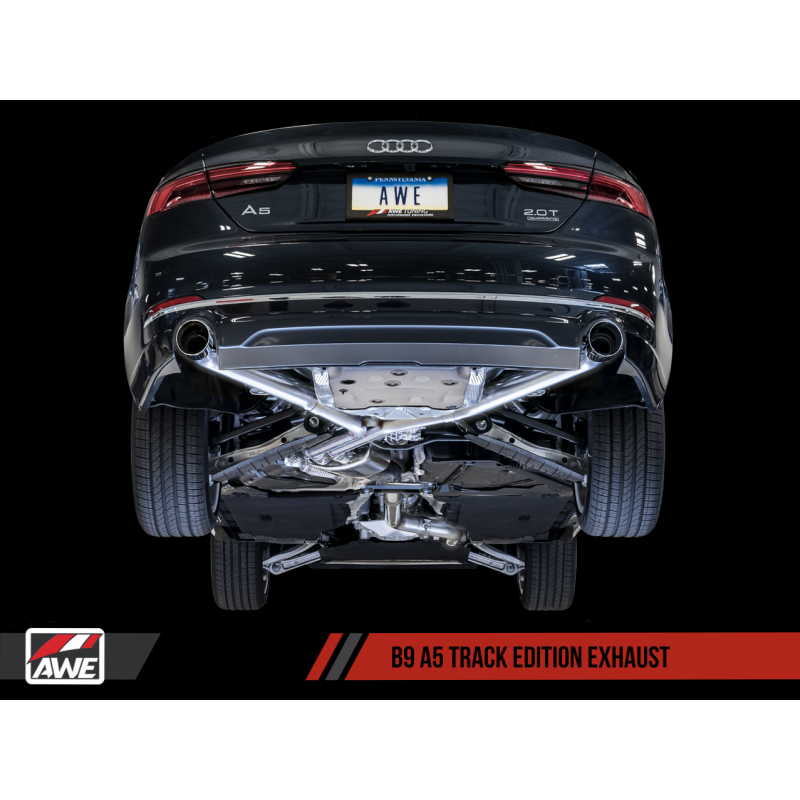 AWE Tuning Audi B9 A5 Track Edition Exhaust Dual Outlet - Chrome Silver Tips (Includes DP)