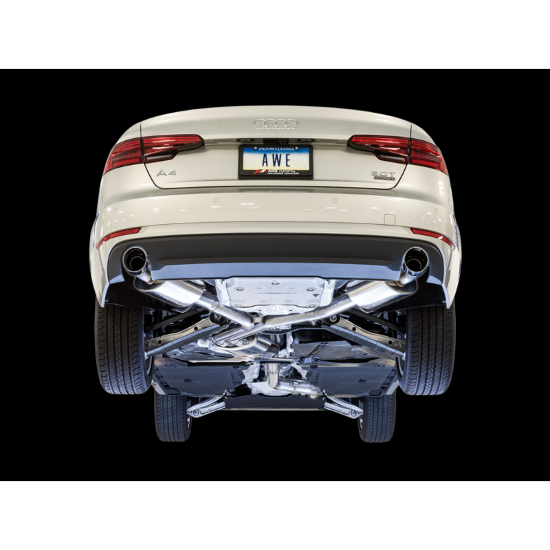 AWE Tuning Audi B9 A4 Touring Edition Exhaust Dual Outlet - Diamond Black Tips (Includes DP)