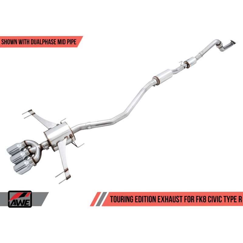 AWE Tuning 2017+ Honda Civic Type R Touring Edition Exhaust w/Front & Mid Pipes - Chrome Silver Tips
