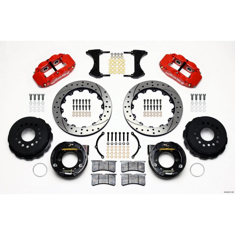 Wilwood Narrow Superlite 4R Rear P-Brk Kit 12.88in Drill Red 2005-2014 Mustang - T1 Motorsports