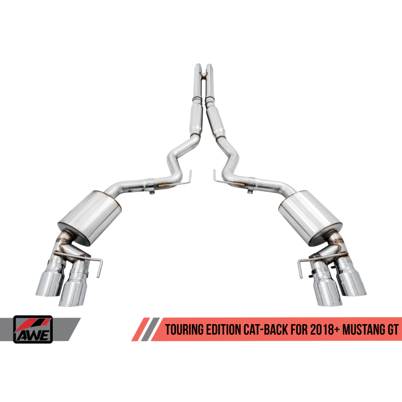 AWE Tuning 2018+ Ford Mustang GT (S550) Cat-back Exhaust - Touring Edition (Quad Chrome Silver Tips)
