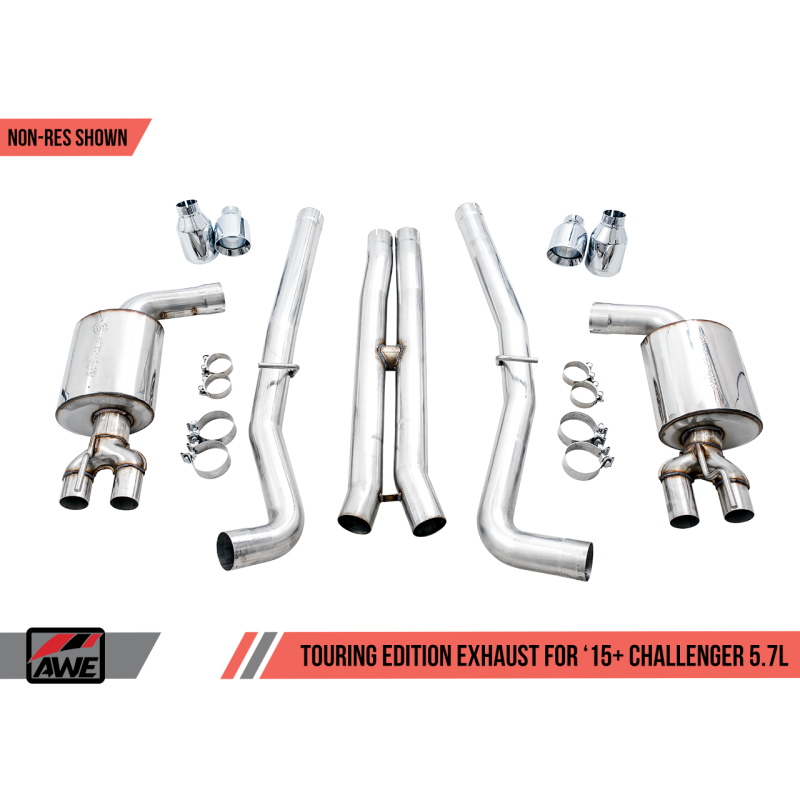 AWE Tuning 2017+ Challenger 5.7L Touring Edition Exhaust - Non-Resonated - Chrome Silver Quad Tips