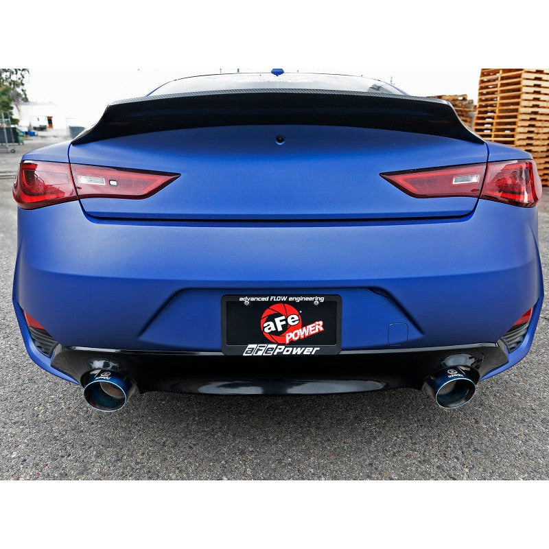 aFe POWER Takeda 2.5in 304 SS CB Exhaust w/ Blue Flame Tips 17-19 Infiniti Q60 V6-3.0L (tt)