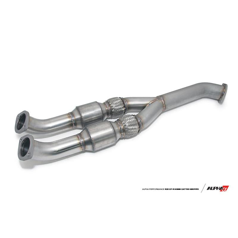 AMS Performance 2009+ Nissan GT-R R35 Alpha 90mm Midpipe w/Race Cats 76mm Exit - T1 Motorsports