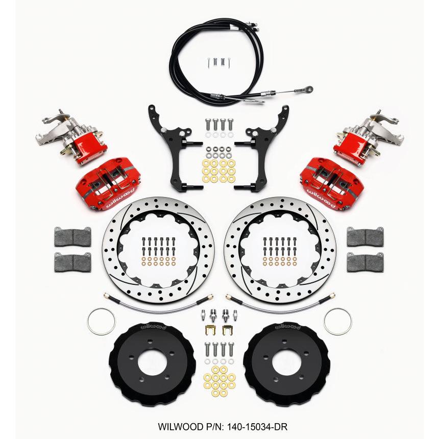 Wilwood Dynapro Radial4 / MC4 Rear Kit 12.88 Drilled Red 2006-15 Miata w/Lines & Cables - T1 Motorsports