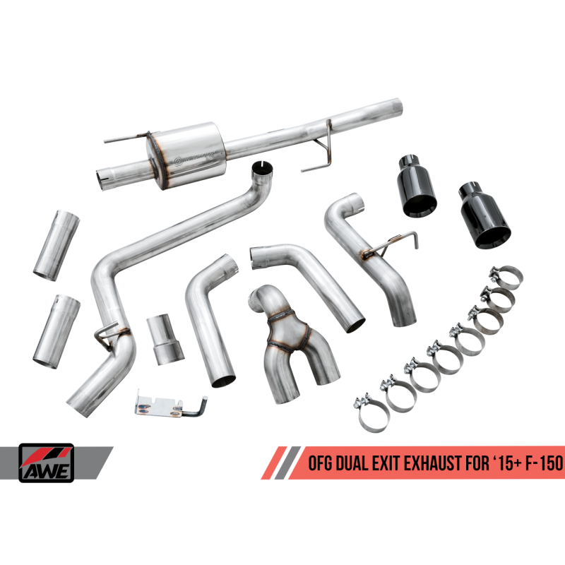 AWE Tuning 2015+ Ford F-150 0FG Dual Exit Performance Exhaust System w/5in Diamond Black Tips