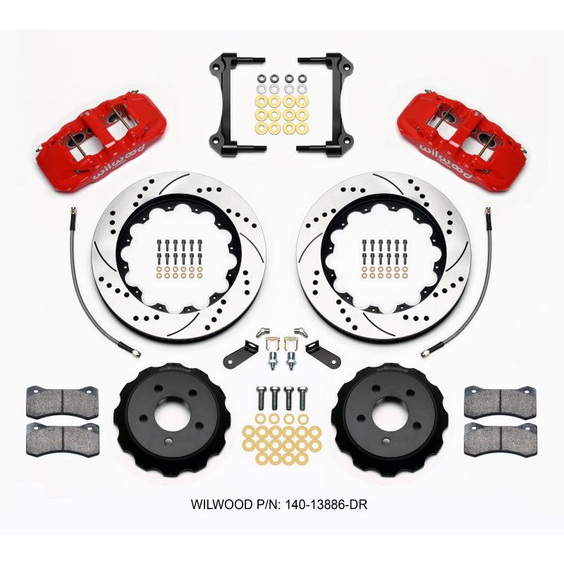 Wilwood AERO6 Front Hat Kit 14.00 Drilled Red 2015-Up Mustang w/Lines - T1 Motorsports