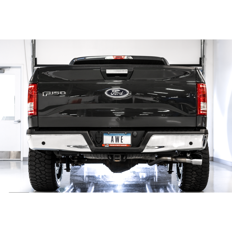 AWE Tuning 2015+ Ford F-150 0FG Single Exit Performance Exhaust System w/4.5in Chrome Silver Tips