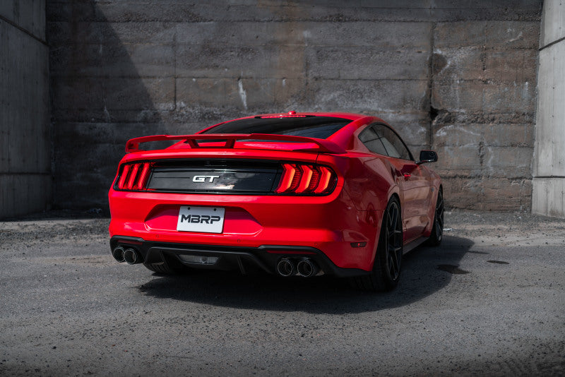 MBRP 18-20 Ford Mustang GT 5.0 w/ Quad Tip Active Exhaust Cat Back Split Rear T304 w/ Carb Fib Tips - T1 Motorsports