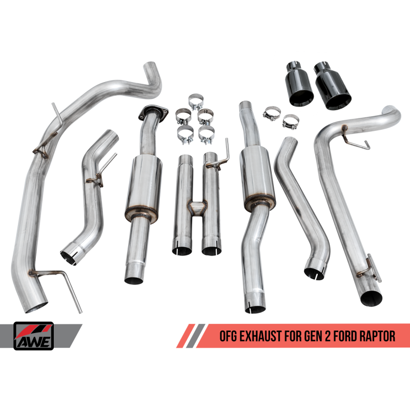 AWE Tuning 2017+ Ford Raptor 0 FG Performance Exhaust System - w/ Diamond Black Tips