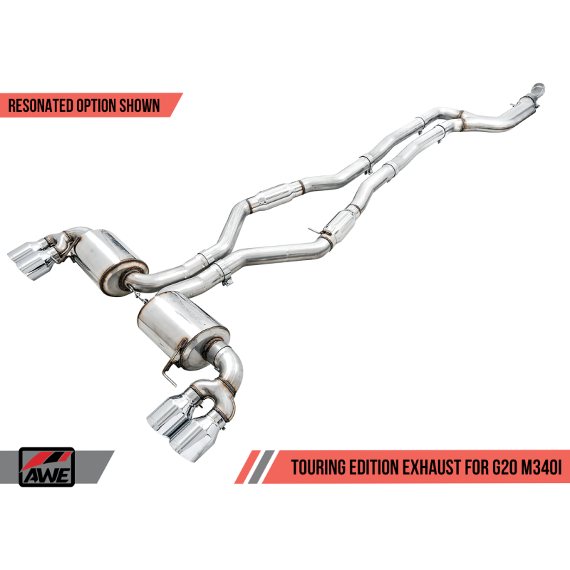 AWE Tuning 2019+ BMW M340i (G20) Resonated Touring Edition Exhaust - Quad Diamond Black Tips