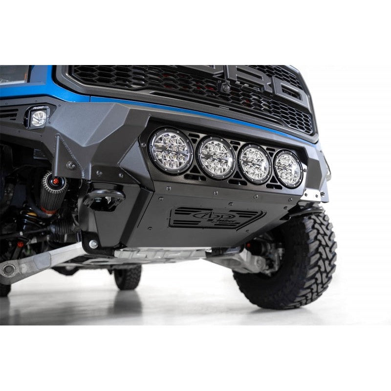 Addictive Desert Designs 17-20 Ford F-150 Raptor Bomber Front Bumper w/ 4 Rigid 360 6in Round Mounts